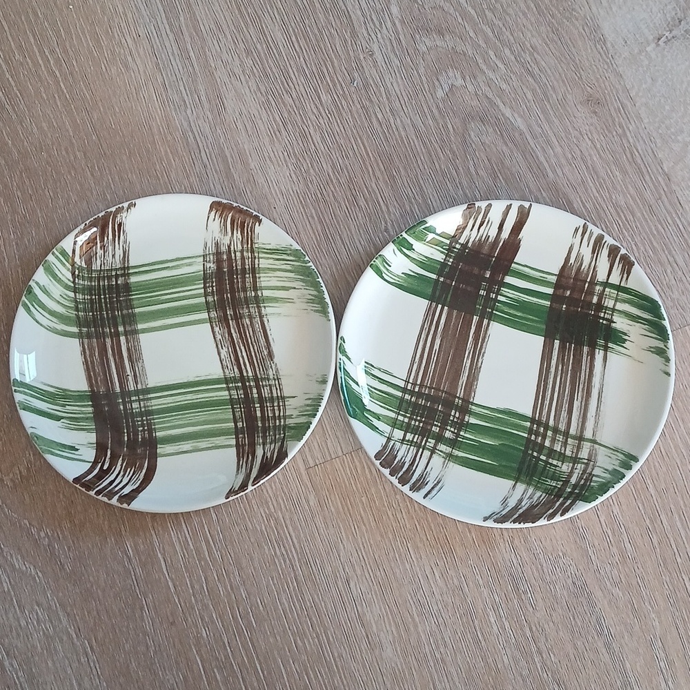 Stetson Vintage Bread Plate with Green and Brown Brushstroke Design Mid Century